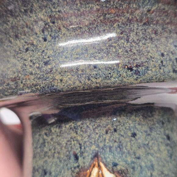 Vintage 80s Scandinavian Stoneware Pottery Floral Vase Blue Brown Signed Rustic - Picture 3 of 12